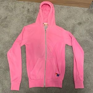 Aviator Nation, pink rock & roll zip up hoodie sweatshirt, XS